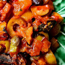 Close-Up of Traditional Maltese Kaponata: Colourful Vegetable Stew