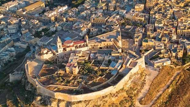 Aerial view of the historic Citadel in Victoria, Gozo.