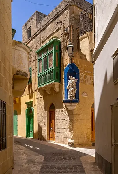 Historic nicca statue in the streets of Victoria, Gozo.