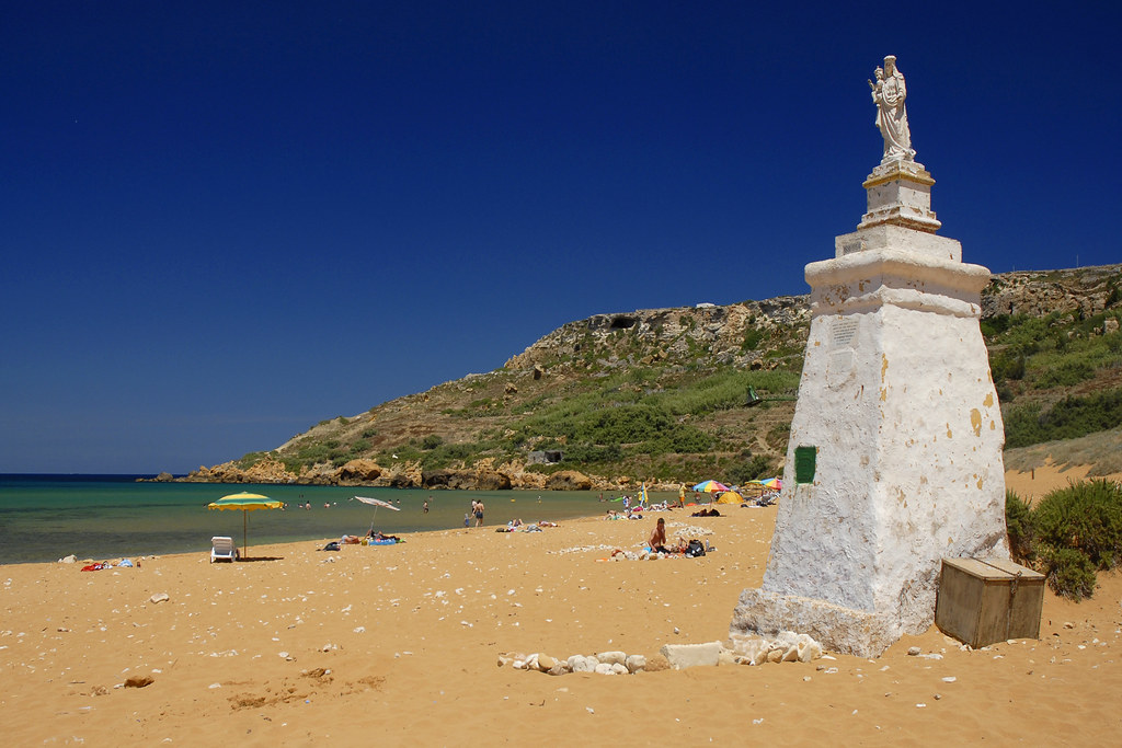 Stunning view of Ramla Bay with its distinctive red sand and crystal-clear turquoise waters in Gozo.