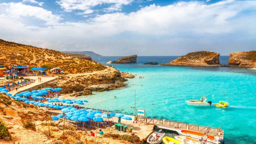 Crystal-clear sea at Comino, Malta showcasing idyllic summer scenery